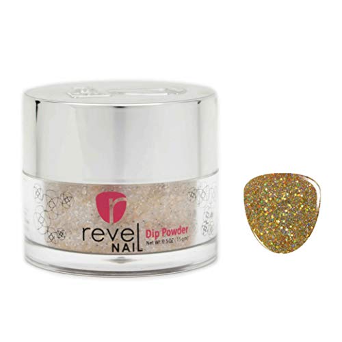 Revel Powder Dip Powder - Pó de mergulho de glitter dourado para unhas, pó de unha resistente a chips com vitamina E e cálcio, manicure DIY