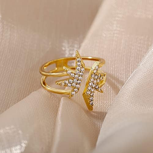 Loyjoy CZ Pave Zircon Star Gold Wedding Rings for Women adolescentes vintage geométrico punk anéis abertos 2022 jóias de tendência - JZ2747G - Open