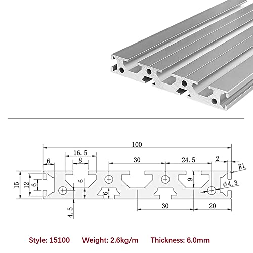 Mssoomm 1 pacote 15100 Comprimento do perfil de extrusão de alumínio 25,2 polegadas / 640mm prata, 15 x 100mm 15 séries T tipo
