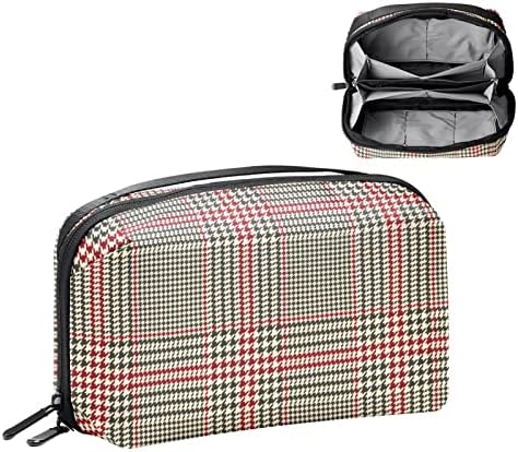 Carteira de bolsa de bolsa de viagem de caixa de transmissão de caixa de transportar Acessório de bolso USB Organizador de bolso, Houndstooth Plaid Black Red Rustic Rustic