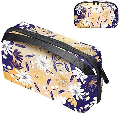 Carteira de bolsa de bolsa de viagem de caixa de transporte de caixa de transportar Cabôs Acessórios de bolso do organizador USB, Flor Spring Floral Orange Blue