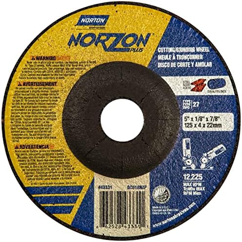 Norton 66252843331 5x1/8x7/8 pol. Norzon Plus SGZ CA/ZA Rodas e rodas de corte, tipo 27, 24 Grit, 25 pacote