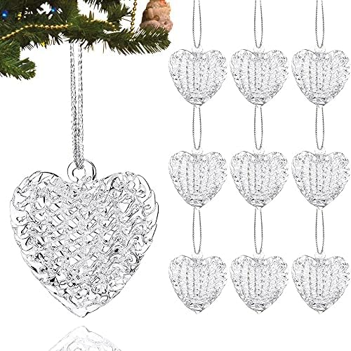 24 peças formato de coração enfeites de vidro de Natal, forma clara de cristal em forma de coração pendurado brinco de natal para