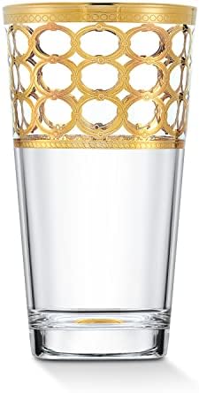 Presentes mundiais elegantes e modernos Crystal Infinity Gold Ring Glassware para festas e eventos de hospedagem - 11 onças. Bola alta, conjunto de 4