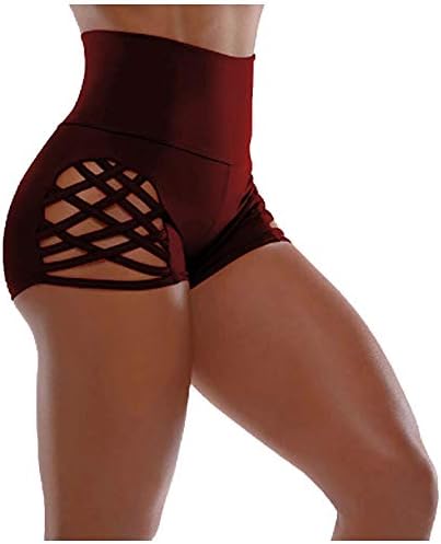 Calça de moletom de alta cor de curta curta -shorts sólidos na cintura ioga nádegas femininas calças de ioga de cintura alta curta