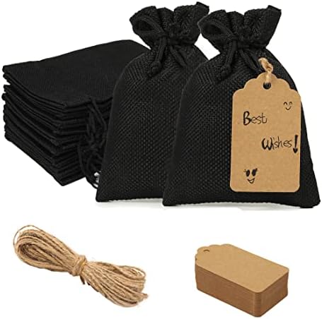 Lubingshine 25pcs 4x5.5inch Black Burlap Sacos de Caminhada com Tags Bolsas de joias de linho para armazenamento de presentes