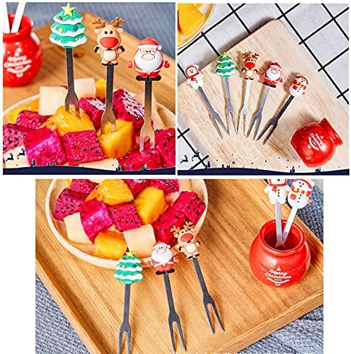 Xiongxiong Salad Fruit Fruit Fork Gift Piggy Piggy Fork Fork 5 Forks de Natal e 6 Garfos de Salada de Piglet e dois Jarros de Armazenamento de Cerâmica, Branco Vermelho, 1,97in x 1,97in x 3,93in X, X-5689