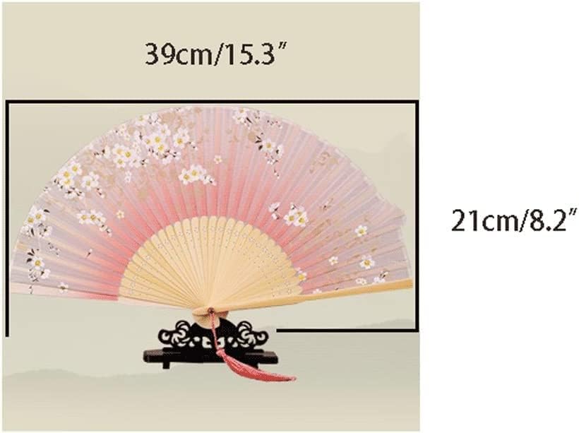 Fãs dobráveis ​​chineses, fãs de mão -fãsheld fãs dobráveis ​​fãs dobráveis ​​para mulheres japonesas chinesas orientais vintage fãs de seda de bambu retro para o casamento de dança decorativa rosa vintage (co