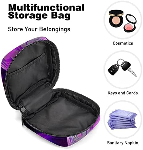 Bolsa de armazenamento de guardanapos sanitários, bolsas de zíper menstrual reutilizável portátil, bolsa de armazenamento de tampões para mulheres meninas, galáxia espacial do Universo Abstrato do Planet Purple