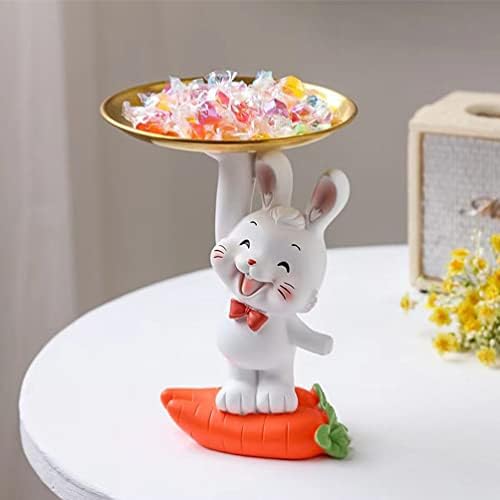 Zerodeko Candy Bowls Decorativa estátua de coelho Presente de coelho escultura fofa prato doce alimentos que servem bandeja