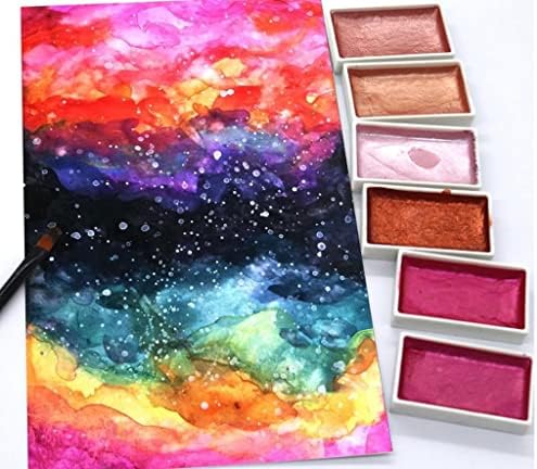 Sdgh 6 cor fria/quente/metálica de tinta aquarela conjunto para artista desenho de tinta glitter water cor pan pigmment suprimentos de arte