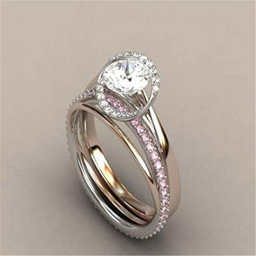 Requintado dois tons 925 prata anel de safira branca 14k jóias de casamento de ouro rosa