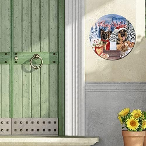 Cão de metal redondo Cão de Natal Cookies de cacau quente Círculo de grinalda Circular sinal de parede vintage Printo de arte clássica de arte de metal de Natal para o workshop bar fazenda de natal decoração de natal 9 polegadas