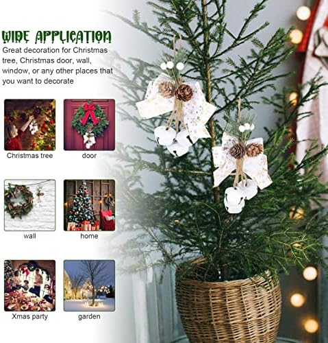 2pcs Christmas Jingle Sells Ornamentos em sinos de artesanato brancos e artesanais para a árvore de Natal pendurada, pingente de sino de metal com holly berry e arco para festa de férias de Natal, grinalda, janela