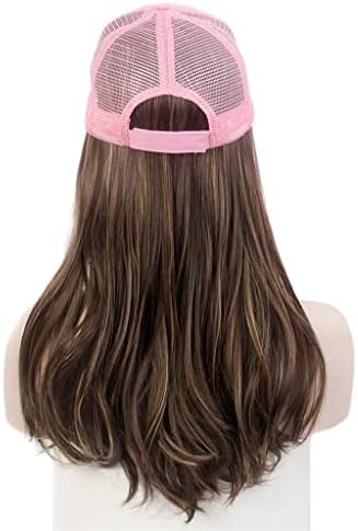 Ganfanren Fashion Ladies Caps, Caps Hair, chapéus de beisebol rosa, perucas, perucas marrons longas e encaracoladas,