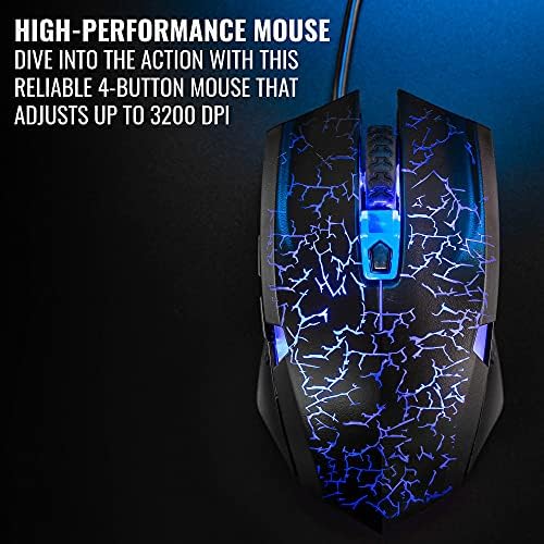 Ritzgear Blue Gaming Acessories Kit I 4-em-1 LED LED com teclado multimídia, mouse óptico, almofada de mouse e fone de ouvido com adaptador com monitores brancos CR3-X e painéis de cunha à prova de som acústicos de 24 pacotes