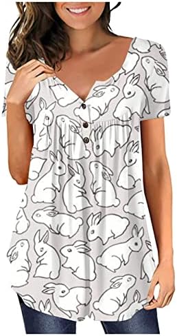 Camisa de páscoa para mulheres coelhas fofas camisetas de manga curta de túnica top top