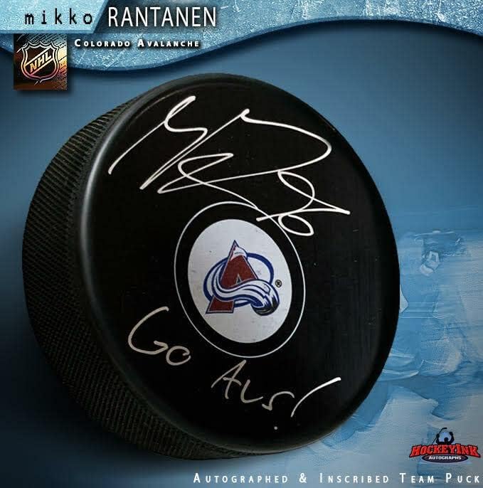 Mikko Rantanen assinou o Colorado Avalanche Puck - Go Avs! - Pucks Autografados da NHL