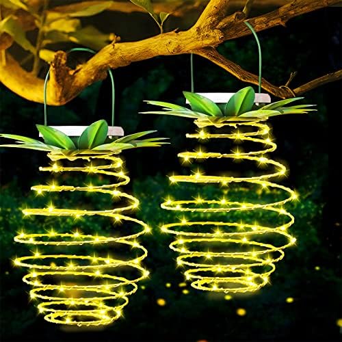 MZD8391 Atualizada 2pack Luzes solares solares solares ao ar livre, Luzes solares de abacaxi de abacaxi de 60 LEDs Luzes solares ao ar livre para pátio de jardim de pátio de jardim decoração da mesa, branco quente branco