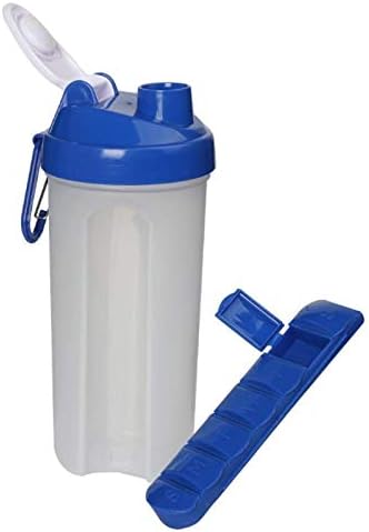 Caixa de comprimidos com garrafa de água Organizador de pílula portátil garrafa de garrafa Vitamina Viagem Copo 2 em 1 Capacidade de grande capacidade 600 ml Brush de limpeza grátis.