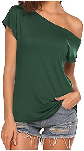 Camisetas femininas de nokmopo Moda de verão curta Moda casual cor sólida Sexy de pescoço inclinado