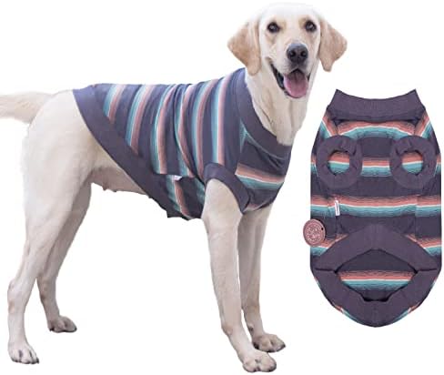 Camisa de cachorro listrada de algodão para cães grandes, roupas de cachorro com mangas respiráveis ​​e respiráveis ​​para