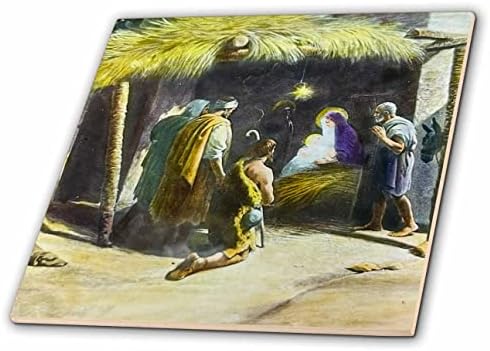 3drose Magic Lantern Slide de Maria e Jesus Cristo nascendo na manjedoura - azulejos