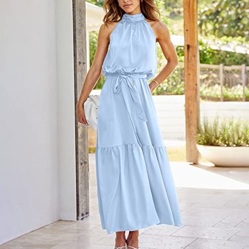 Vestido maxi de verão feminino Halter Halter pesco