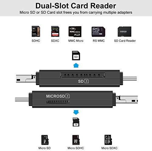 SD Card Reader, Micro SD/TF Compact Flash Card Card, leitor de cartão de memória portátil com 3 em 1 USB tipo C/micro USB Adaptador