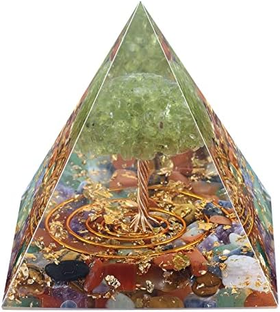 Cheungshing Peridot Stones de cristal Árvore da vida Orgone Pirâmide Gerador de proteção de energia positiva para curar resina