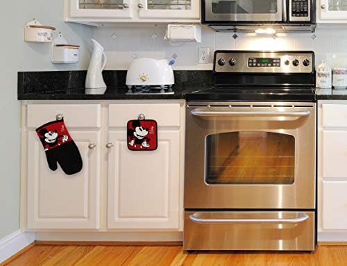 Disney Kitchen Forno Mitt/luva e conjunto de pessoas quadrados com neoprene para fácil não deslizar - Proteja suas mãos na cozinha - acessórios de cozinha resistentes ao calor - Mickey clássico - vermelho