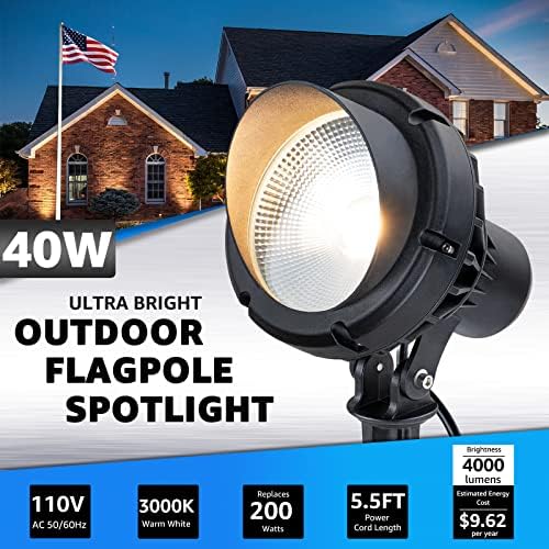 Sunvie 40W Lights Spot Lights Outdoor 120V LED Plug em Spotlight Outdoor 4000lm Ultra Brilhando Bandeira Luz de 3000k Paisagem Branca