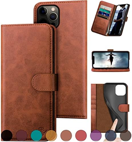 Ducksky para iPhone 12/12 Pro 6.1 Caixa de carteira de couro genuíno 【Bloqueio de RFID】 【4 titular de cartão de crédito】