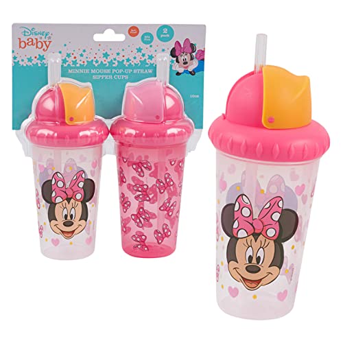 Cudlie Disney menina Minnie Mouse 10 oz de 2 xícaras com palha e tampa de fechamento fácil, arcos nos arcos