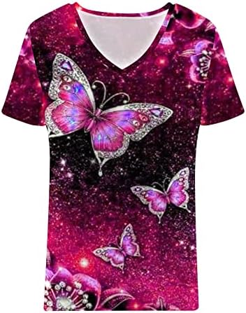 Tampas de verão femininas 2023 V Camisa de manga curta de pescoço Treino floral T camisetas tendidas tendes casuais camisetas de tamanho grande