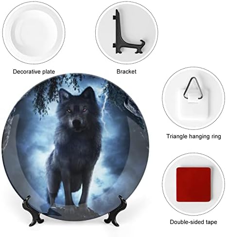 Cena noturna com lobo stormy skycustom photo osso porcelana placa decorativa personalidade Cerâmica Crafts para homens Presentes