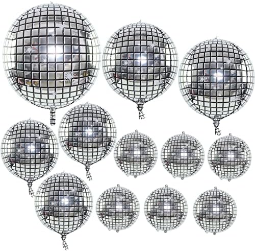 12pcs Silver Disco Ball Balões grandes 32 polegadas 22 polegadas 18 polegadas 10 polegadas Balões de disco