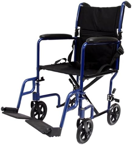 Karman Healthcare LT-2017-b-Bl Cadeira de transporte de alumínio dobrável, azul, 17 de largura do assento