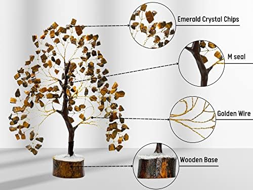 Amazing Gemstone Tigers Eye Cura natural Premium Crystal Bonsai Feng Shui Fortune Money Tree of Life for Home Office Decor