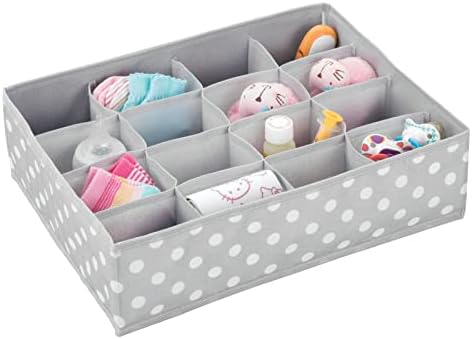 Mdesign Soft Fabric Dresser e organizador de armazenamento de armários para crianças/garotos Sala e berçário - Large 16 Seção Organizador - Polca Print, 2 pacote - cinza claro/branco