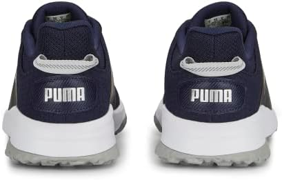 Puma Golf Men's Fusion Grip Sapato de golfe extra largo, Puma Navy-Puma Silver-Quiet Shade, 10.5