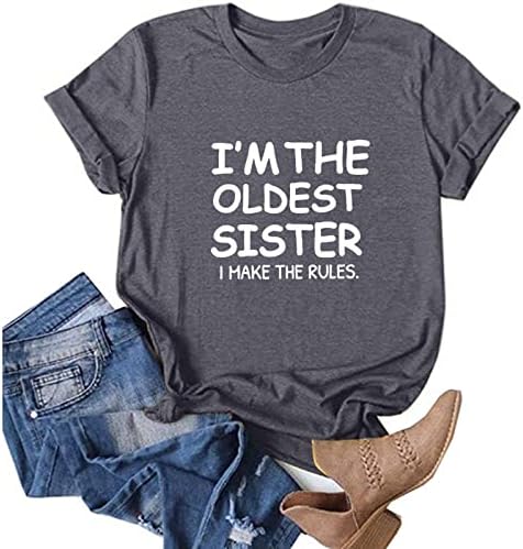 Eu sou as camisas irmãs mais antigas para mulheres engraçadas de verão tampas de manga curta simples, dizendo uma blusa de streetwear impressa