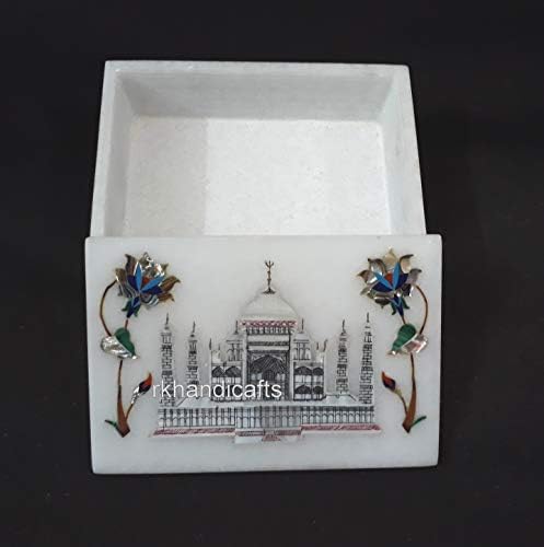 RKHandicrafts 7 x 5 polegadas Branca forma de retângulo de mármore caixa de decoração de mesa de decoração de gemas brilhantes caixa