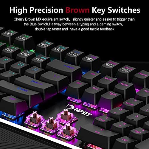 Teclado de jogos mecânicos de npet K21, teclado com retroilumação com fio com repouso no pulso, iluminação RGB personalizável,