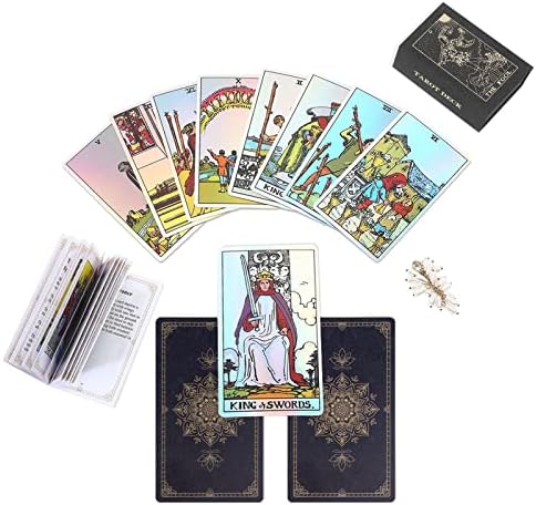 Cartões de tarô com guia -livro - Cartões de tarô de arco -íris para iniciantes com caixa de deck de tarô, jogo