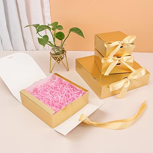 Caixa de presente de ouro Szychen, com arcos e fitas, usados ​​para presentes de aniversário, embalagens de artesanato e