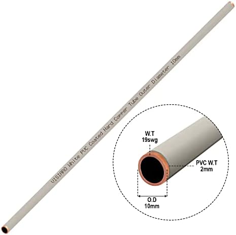 Visiaro White PVC revestido de tubo de cobre, 10 pés, diâmetro externo 10 mm, espessura da parede 19 SWG, revestimento de PVC de 2