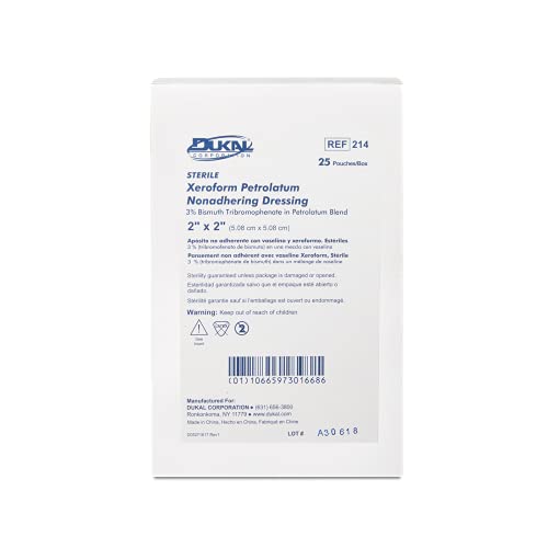 Dukal 214 XeroForm Petrolatum Gaze, estéril, 2 W x 2 L & Band-Aid de produtos de primeiros socorros moles de gaze flexível para cuidados com pequenas feridas, preenchimento macio e absorção instantânea