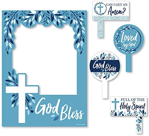 Blue Elegant Cross - Garoto Partido Religioso Selfie Photo Booth Picture Frame and adereços - Impresso em material resistente