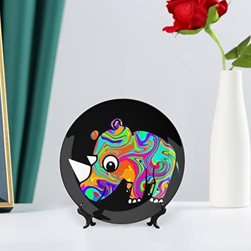 Foto de rinoceroscustom de cor de cor de osso China China Decorativa Personalidade Cerâmica Placa Crafts Para Mulinas Presentes com Stand Display